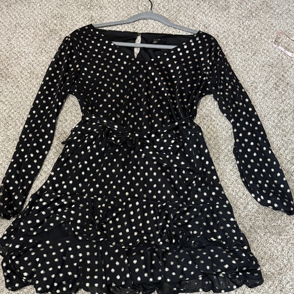 City Studio Black Dress with Long Sleeves With Removable Waist Tie - Picture 1 of 6